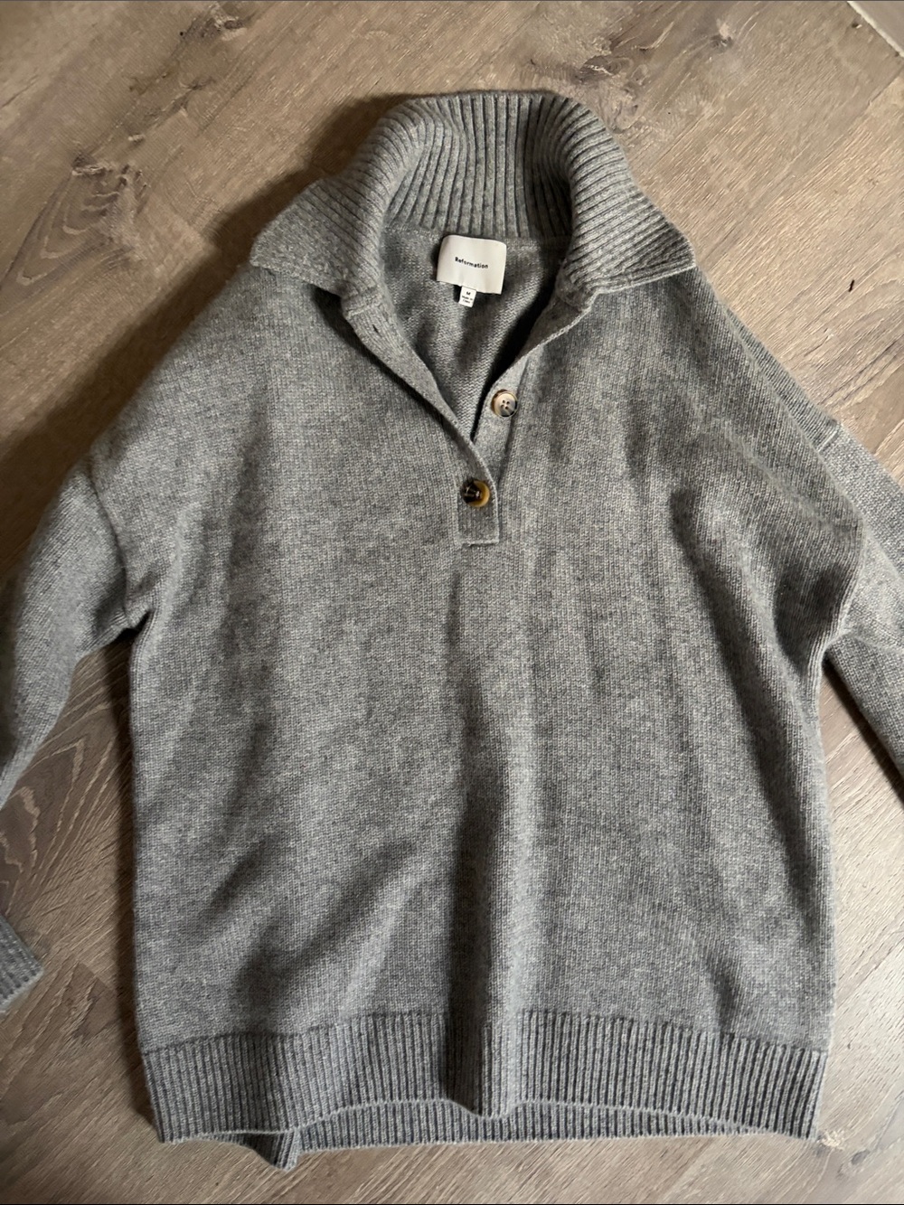 Light Gray Rib Collar Button Pullover Sweater